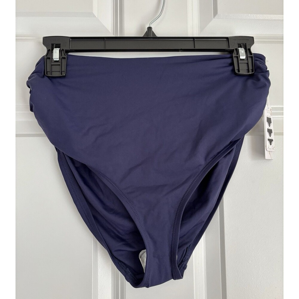 Anne Cole Bikini Botton Women Side Shirred High Waist Navy Size M/L Convertible
